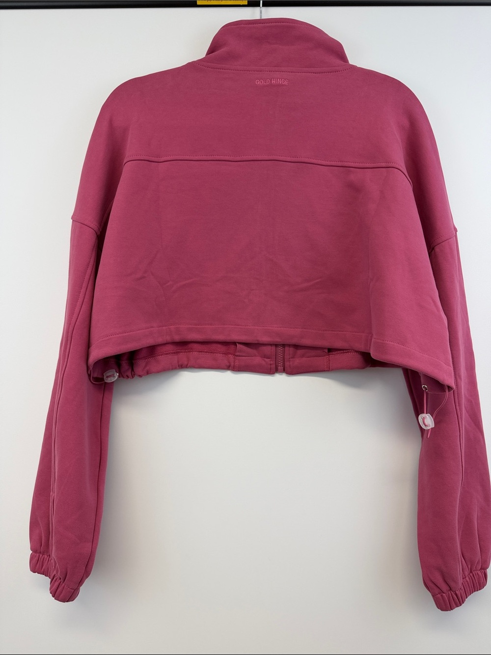 Gold Hinge Cinched Zip Up Cropped Jacket Berry Pink Funnel Neck Women’s L - Picture 9 of 10